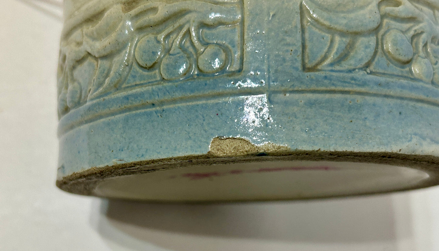RED WING IOWA ADVERTISING CHERRY BAND STONEWARE PITCHER