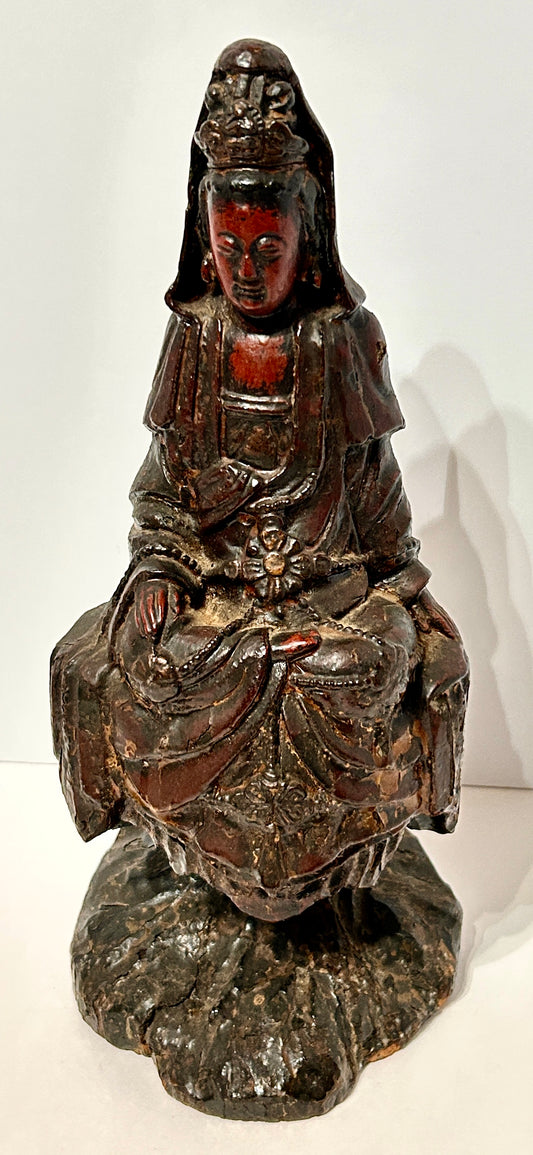 GUANYIN CARVED WOOD AND LACQUER FIGURE