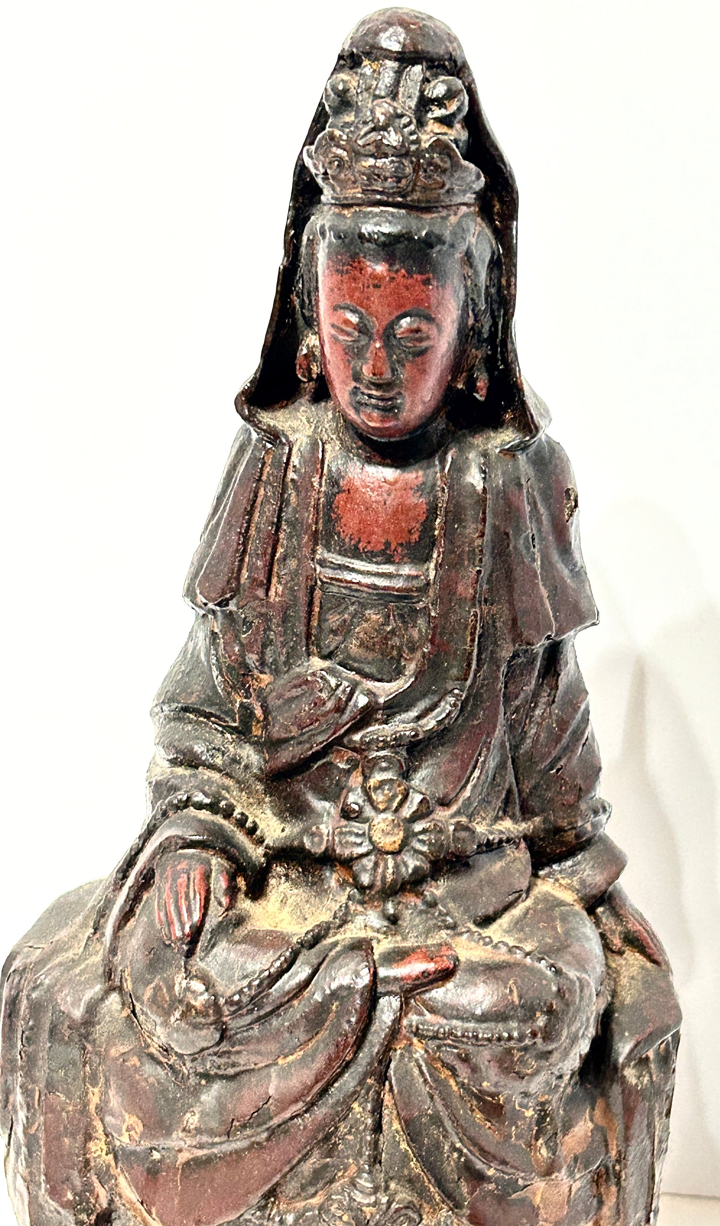 GUANYIN CARVED WOOD AND LACQUER FIGURE