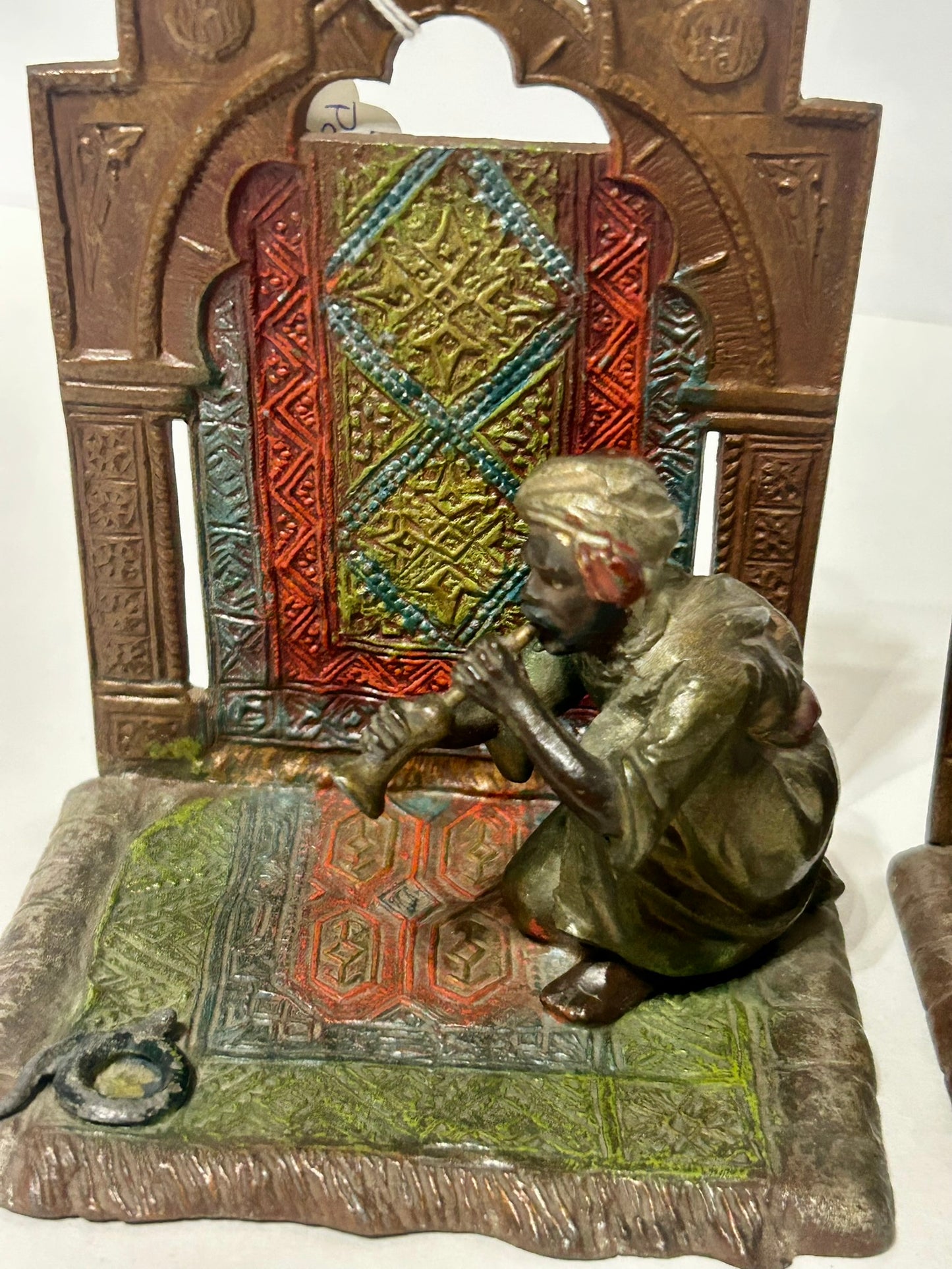 ANTIQUE BOOKENDS WITH ARABS DESIGN COLD PAINTED AUSTRIA