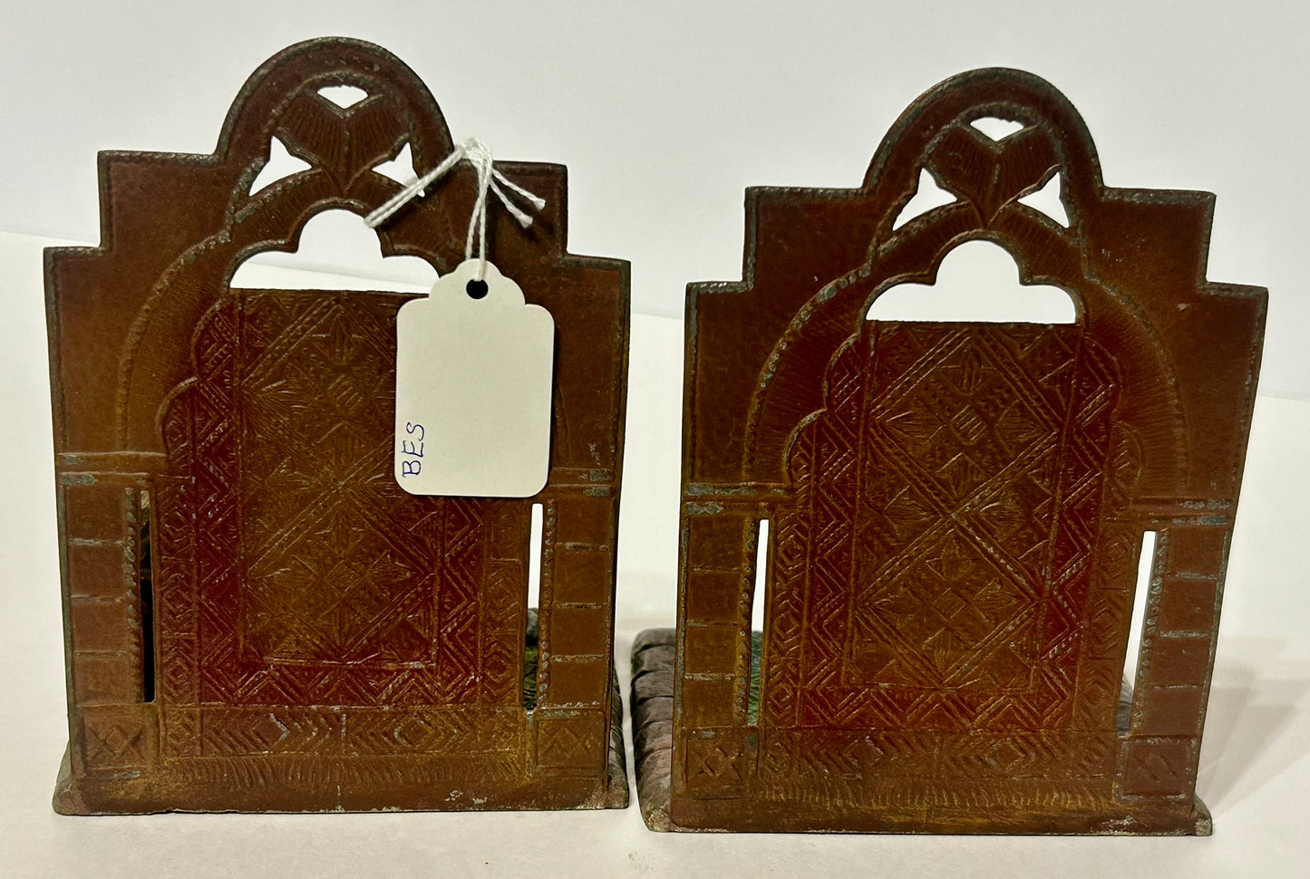ANTIQUE BOOKENDS WITH ARABS DESIGN COLD PAINTED AUSTRIA