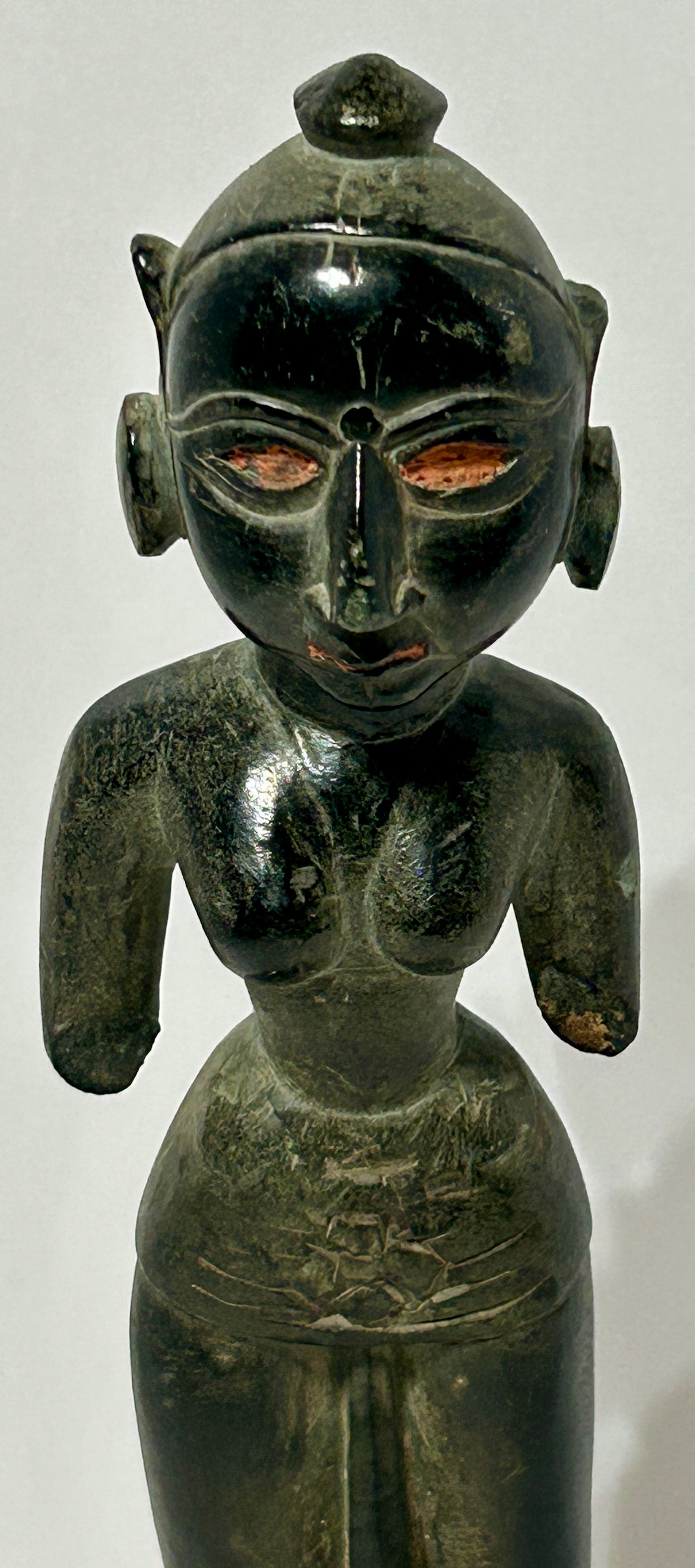 INDIA EARLY CARVED BLACK STONE SCHIST FIGURE