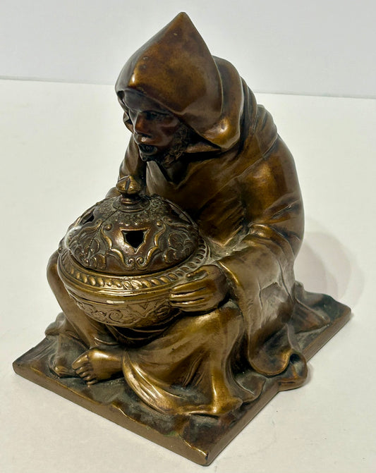 FIGURAL INCENSE BURNER OF ROBED MAN 1930'S