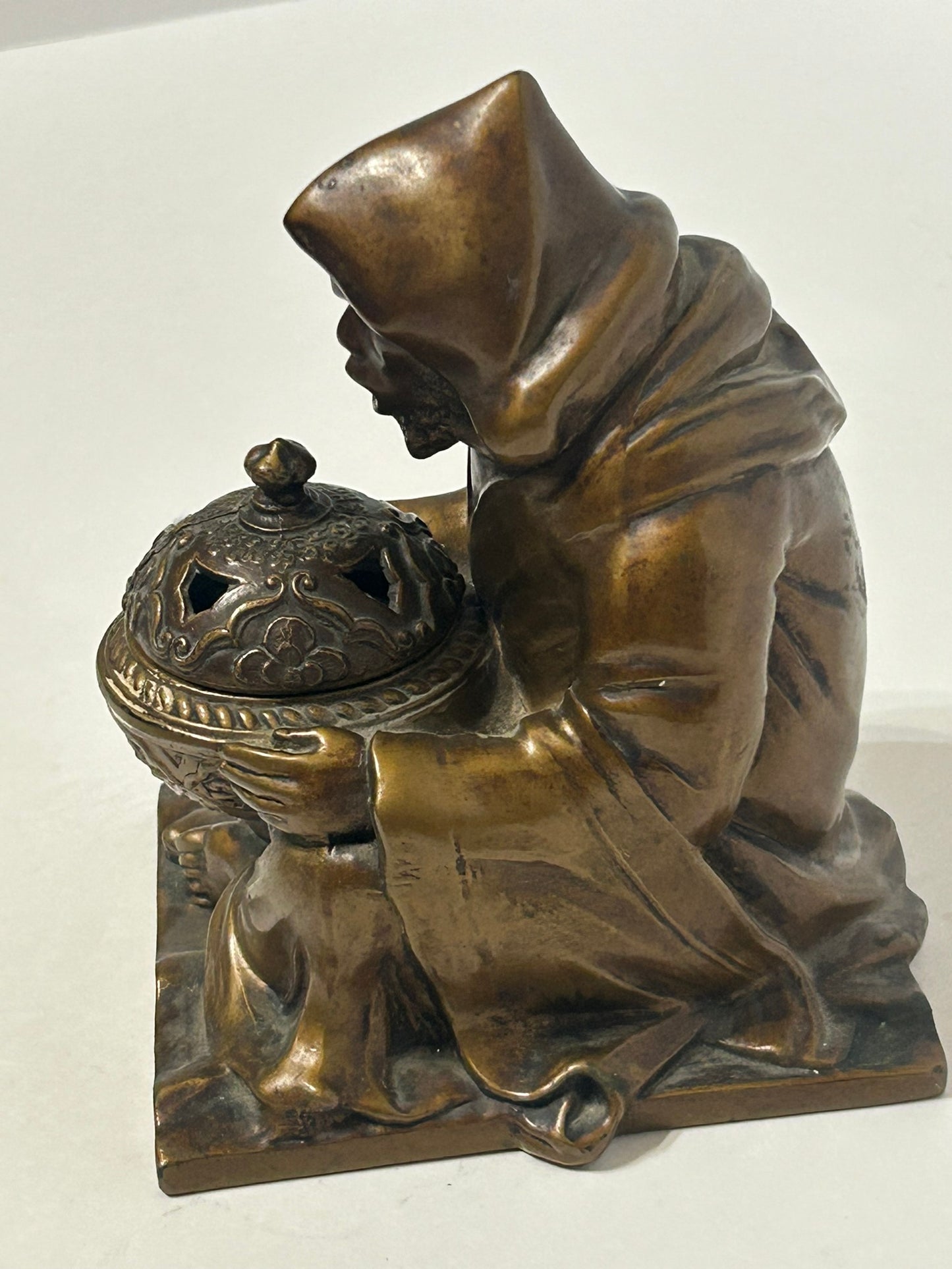 FIGURAL INCENSE BURNER OF ROBED MAN 1930'S