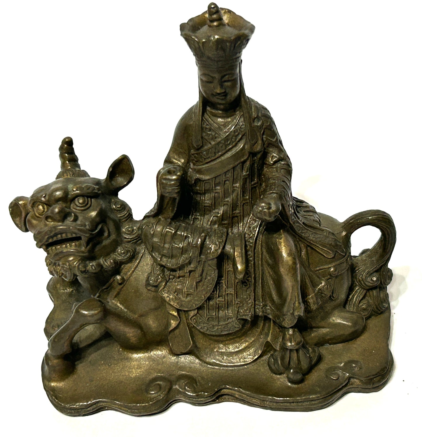 ANTIQUE ASIAN BRONZE MAN ON BEAST