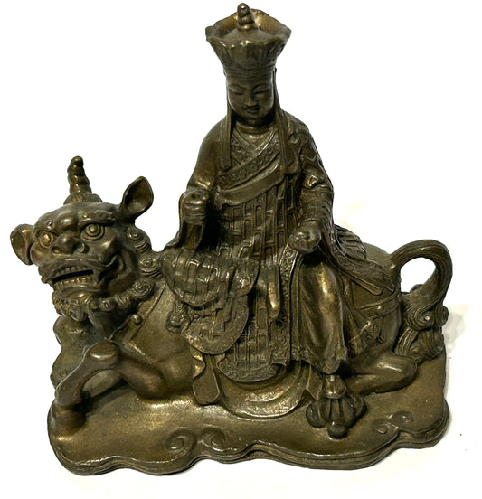 ANTIQUE ASIAN BRONZE MAN ON BEAST