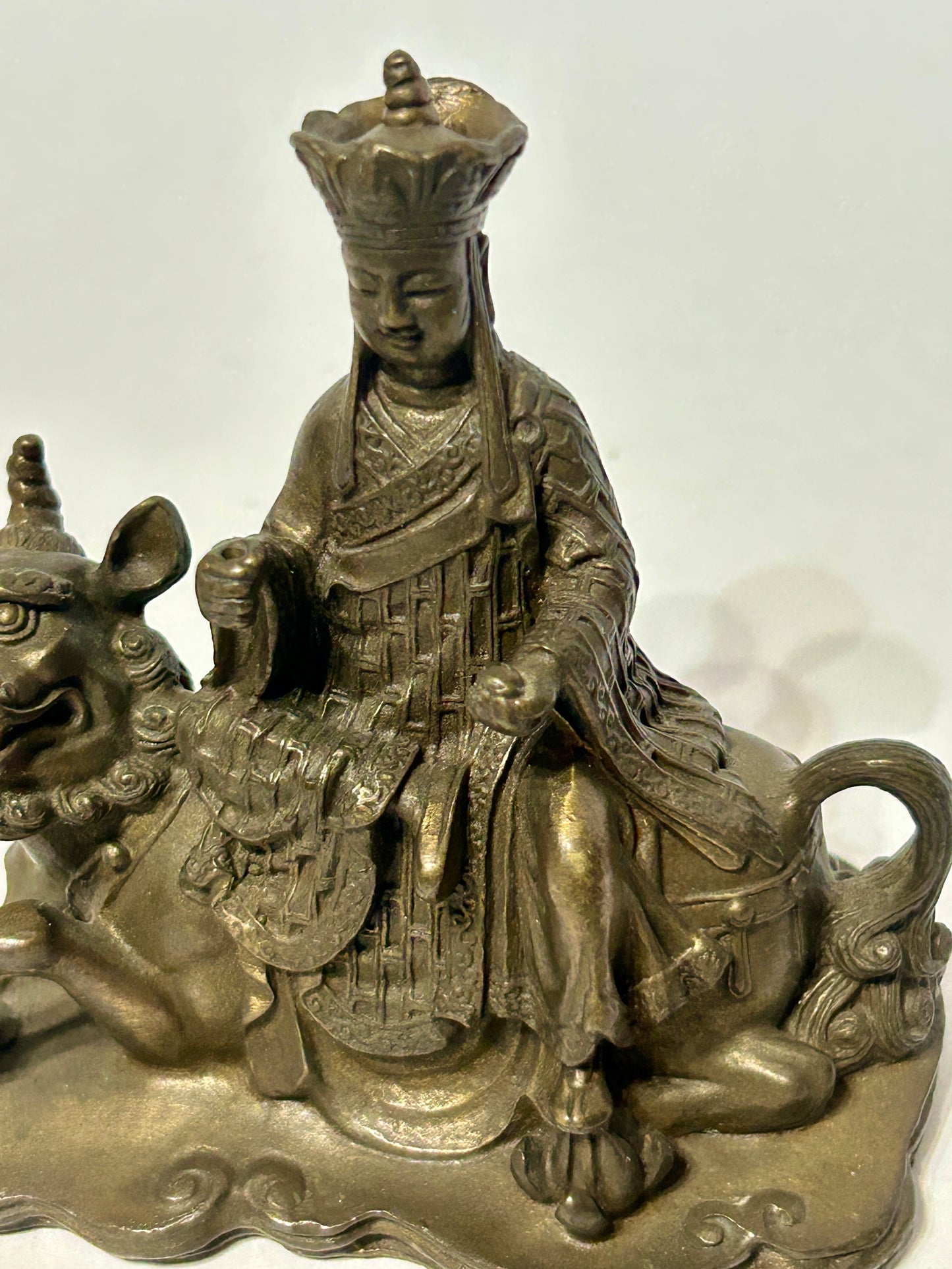 ANTIQUE ASIAN BRONZE MAN ON BEAST