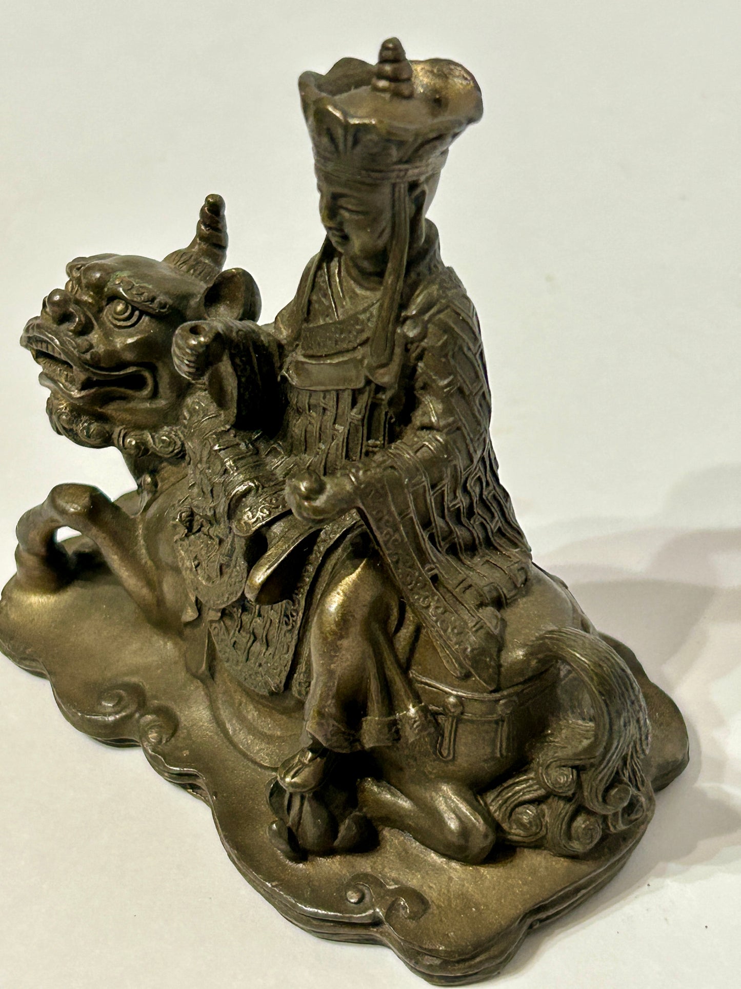 ANTIQUE ASIAN BRONZE MAN ON BEAST