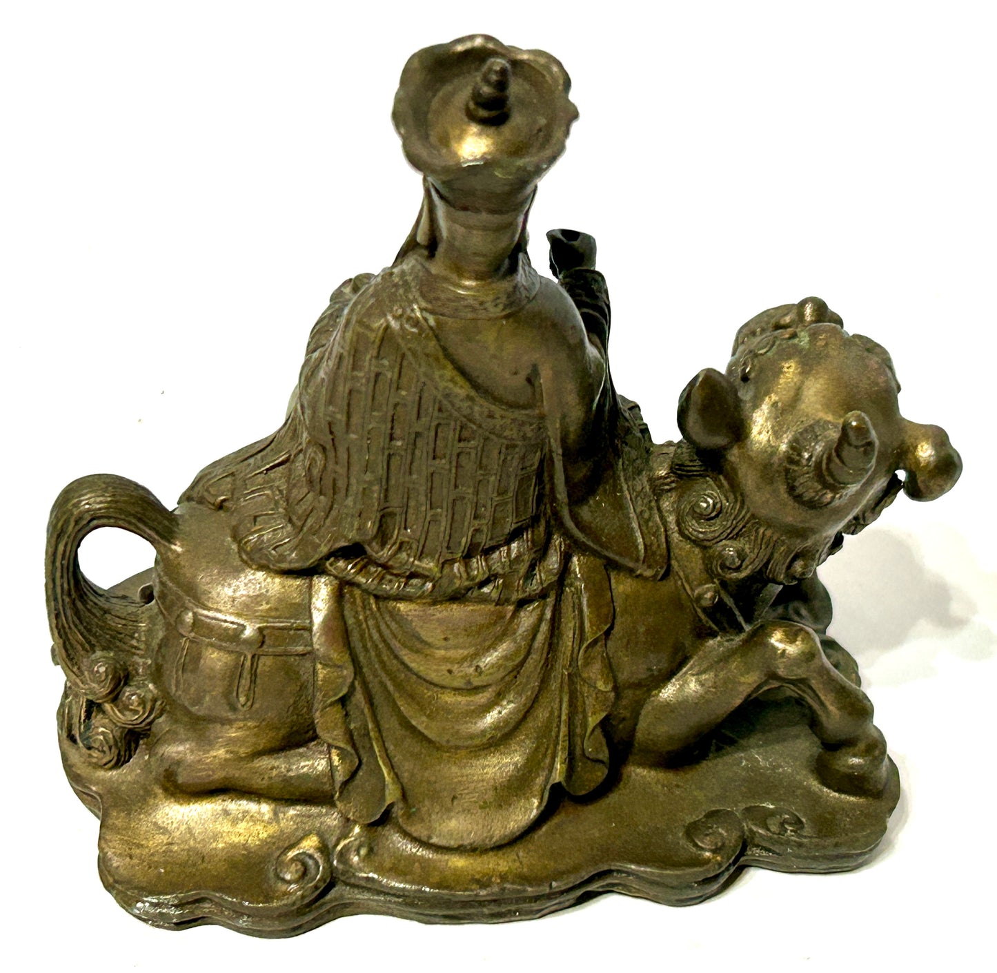 ANTIQUE ASIAN BRONZE MAN ON BEAST