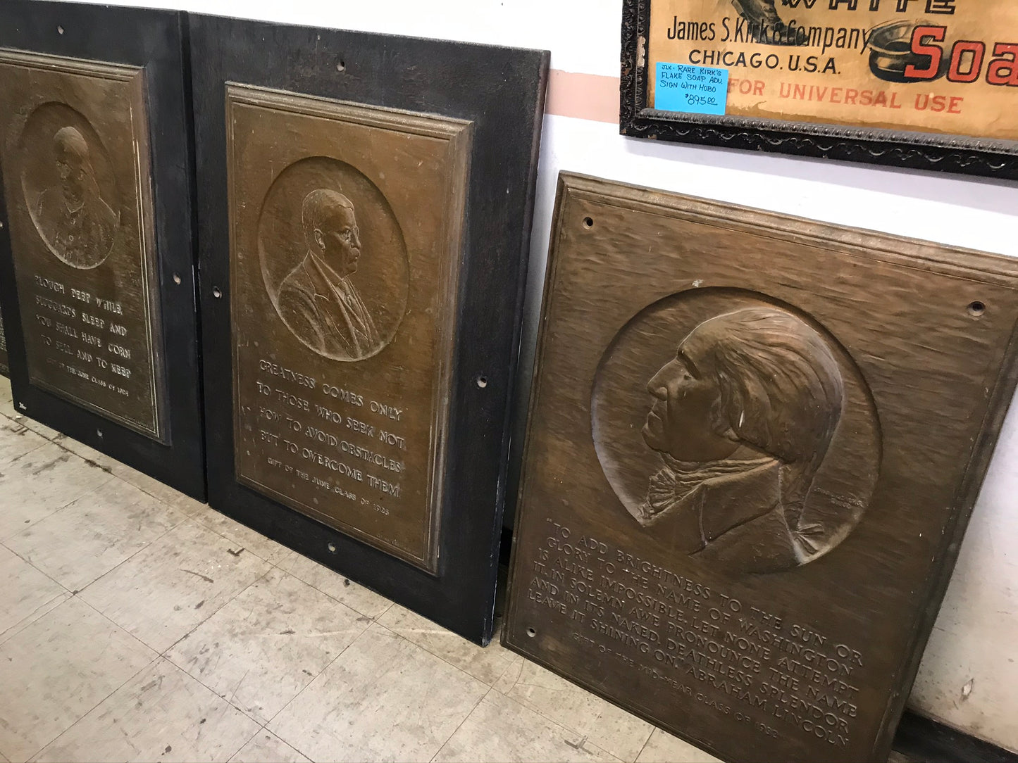 LLARGE BRONZE WALL PLAQUES OF T. ROOSEVELT, WASHINGTON, FRANKLIN, AND EDISON