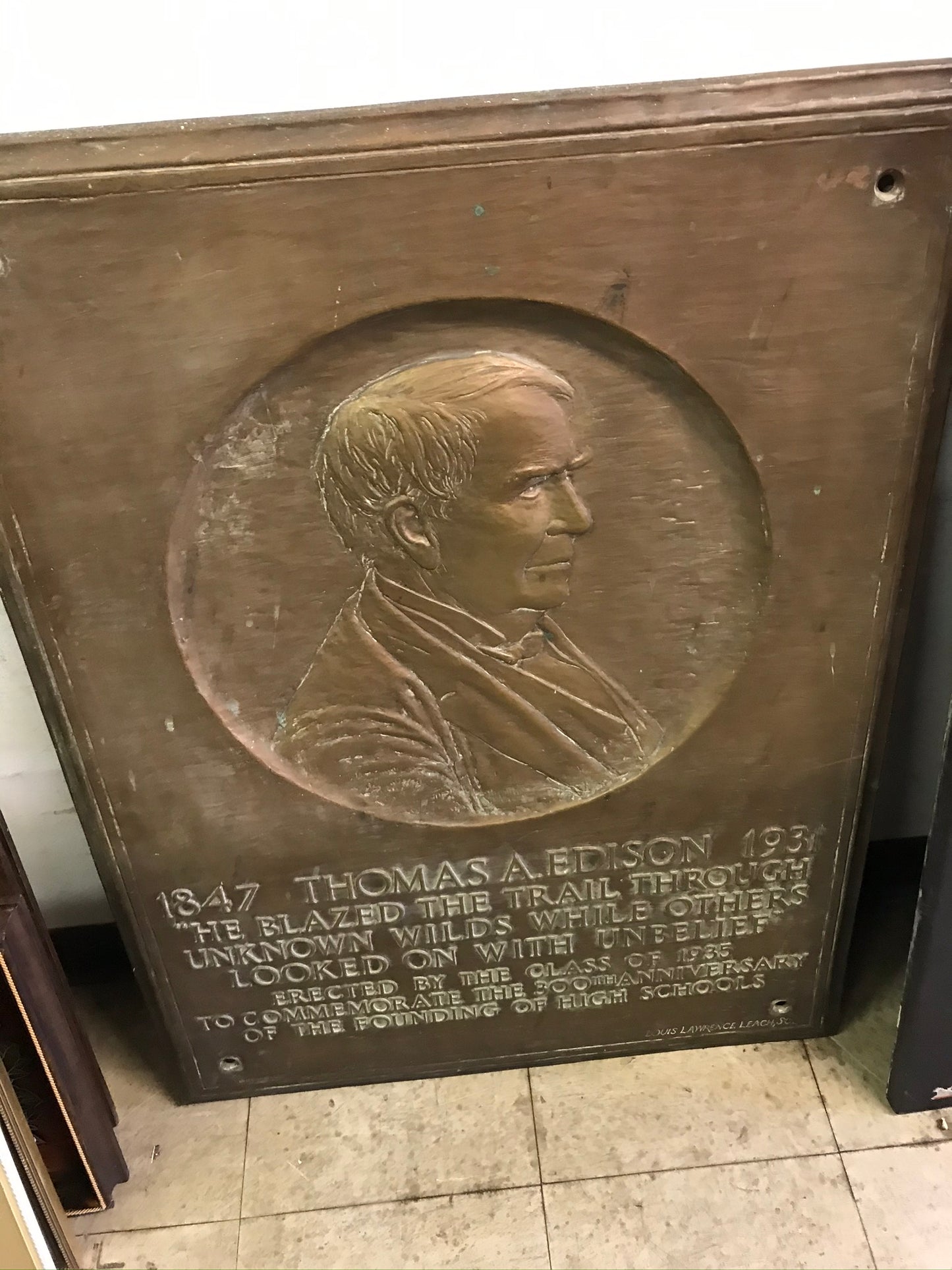 LARGE BRONZE PLAQUES OF EDISON, WASHINGTON, FRANKLIN, AND T. ROOSEVELT