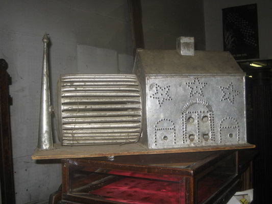 ANTIQUE FOLK ART TIN DECORATED SQUIRREL CAGE