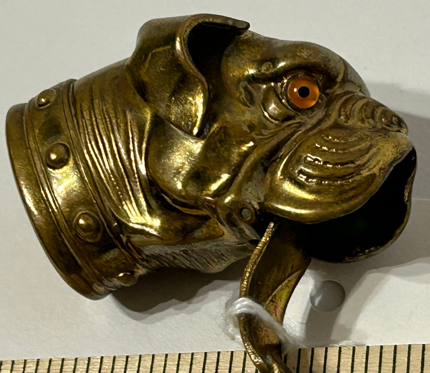 ANTIQUE MATCH SAFE WITH FIGURAL BULL DOG HEAD