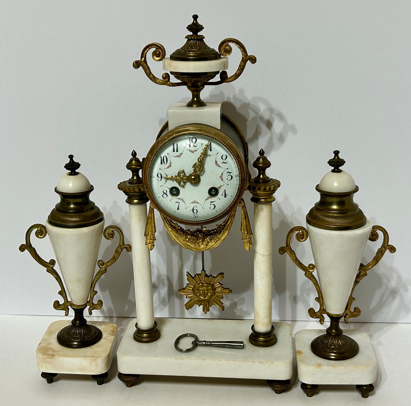 ANTIQUE FRENCH CLOCK AND GARNITURE BY CHARLES HOUR