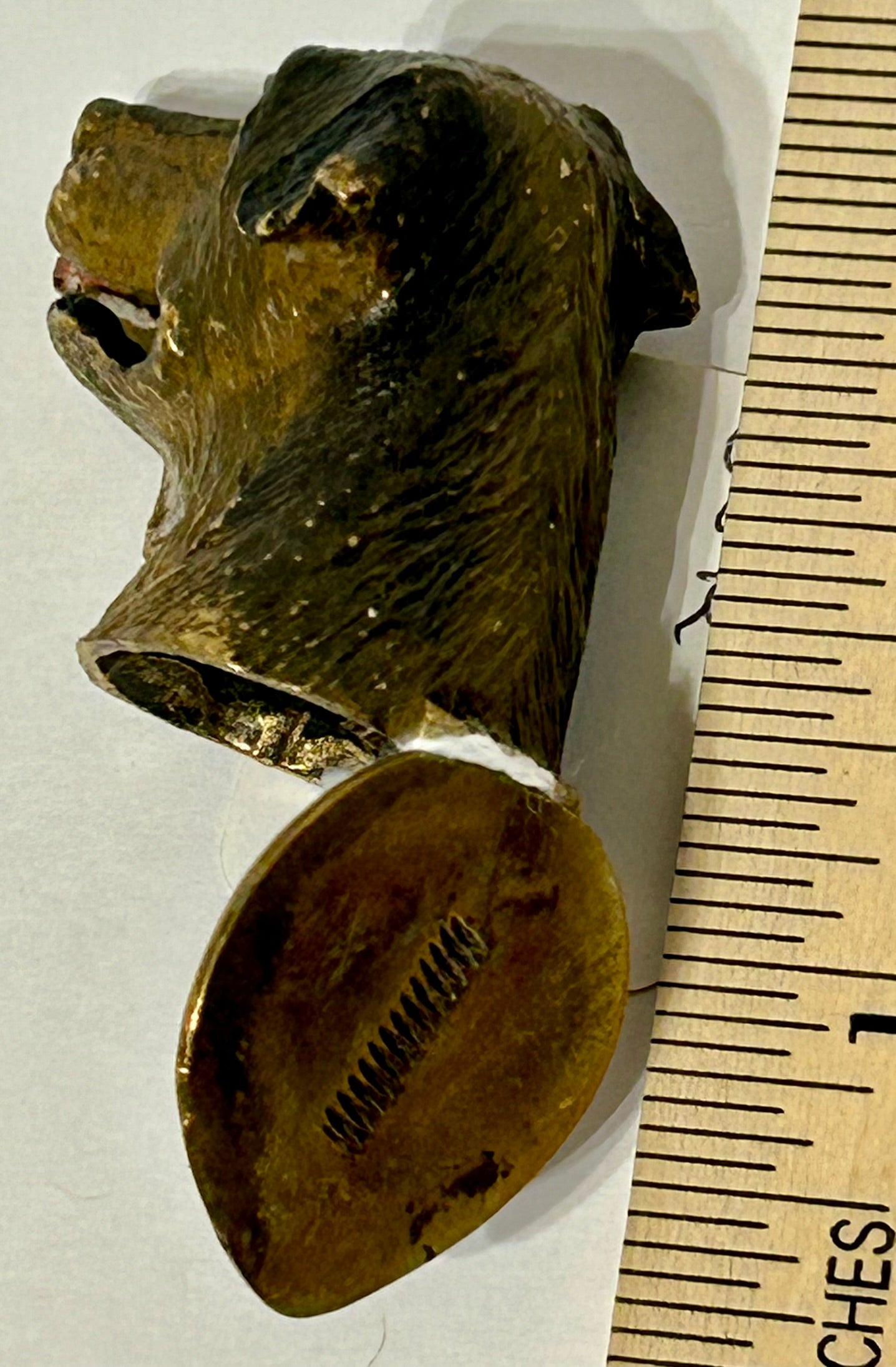 ANTIQUE FIGURAL DOG HEAD BRONZE MATCH SAFE