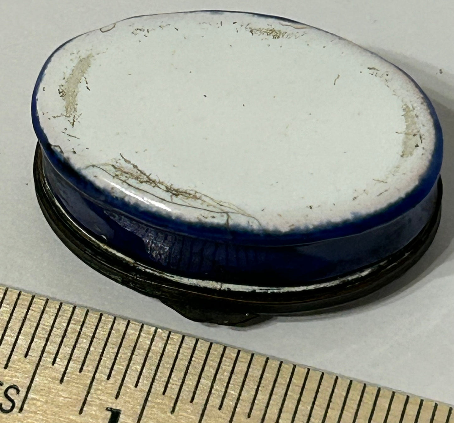 ANTIQUE STAFFORDSHIRE PEACE AND PLENTY ENAMELED OVAL PATCH BOX