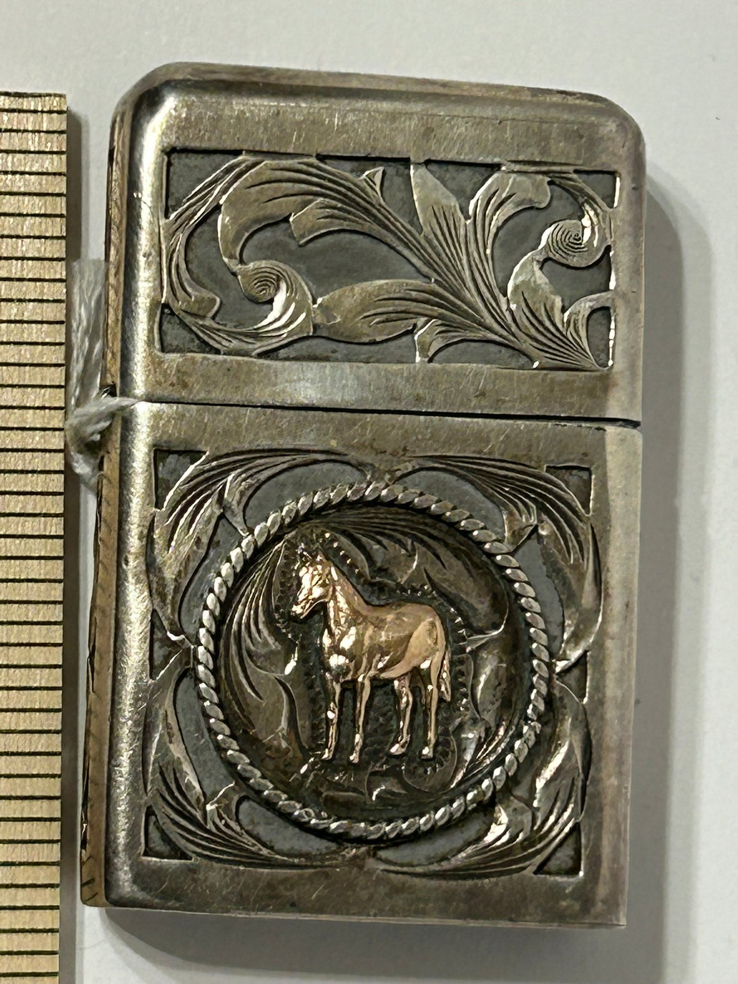 LIGHTER WITH MEXICAN STERLING AND GOLD HORSE DESIGN BY VOGT