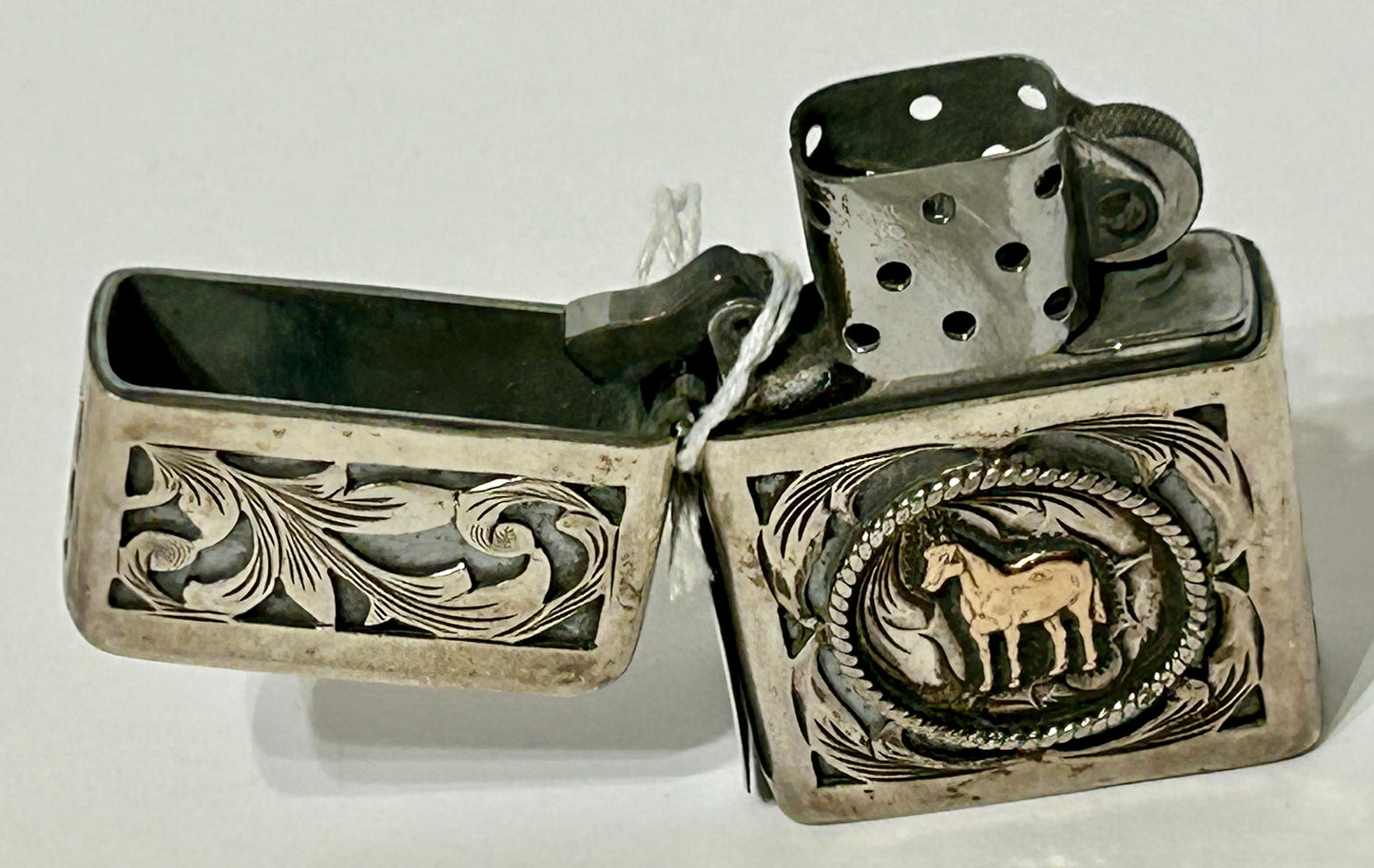 LIGHTER WITH MEXICAN STERLING AND GOLD HORSE DESIGN BY VOGT