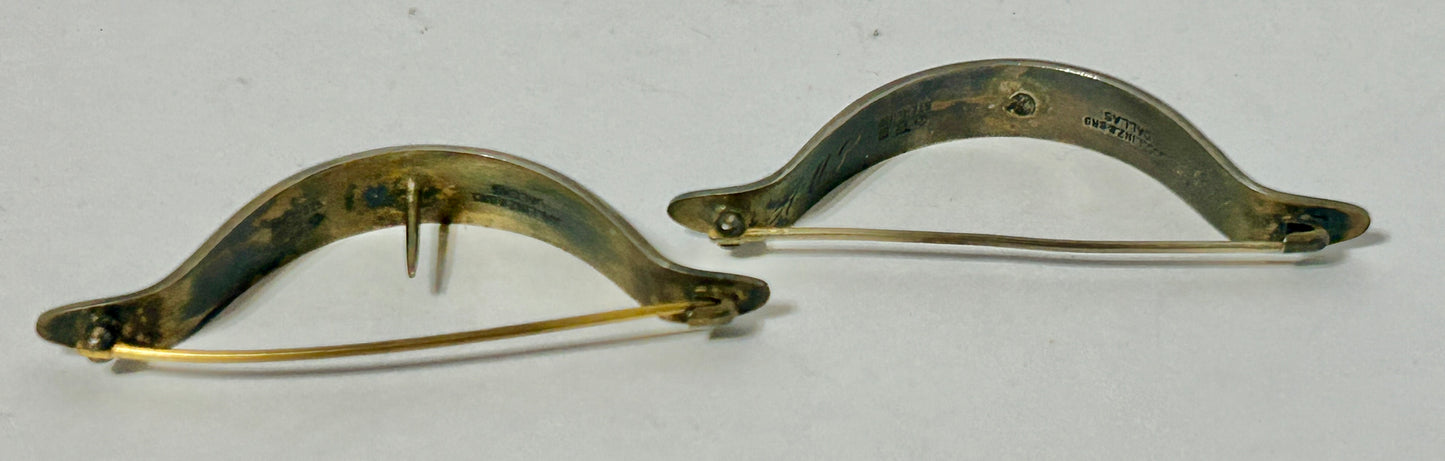 LINZ BROS. STERLING ENAMELED PAIR OF HAIR CLIPS