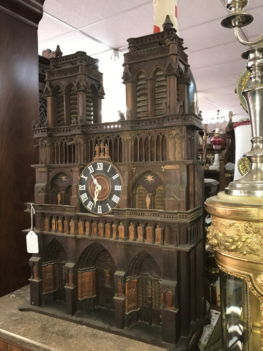 ANTIQUE FOLK ART JIG SAW CUT OUT LARGE NOTRE DAME CLOCK