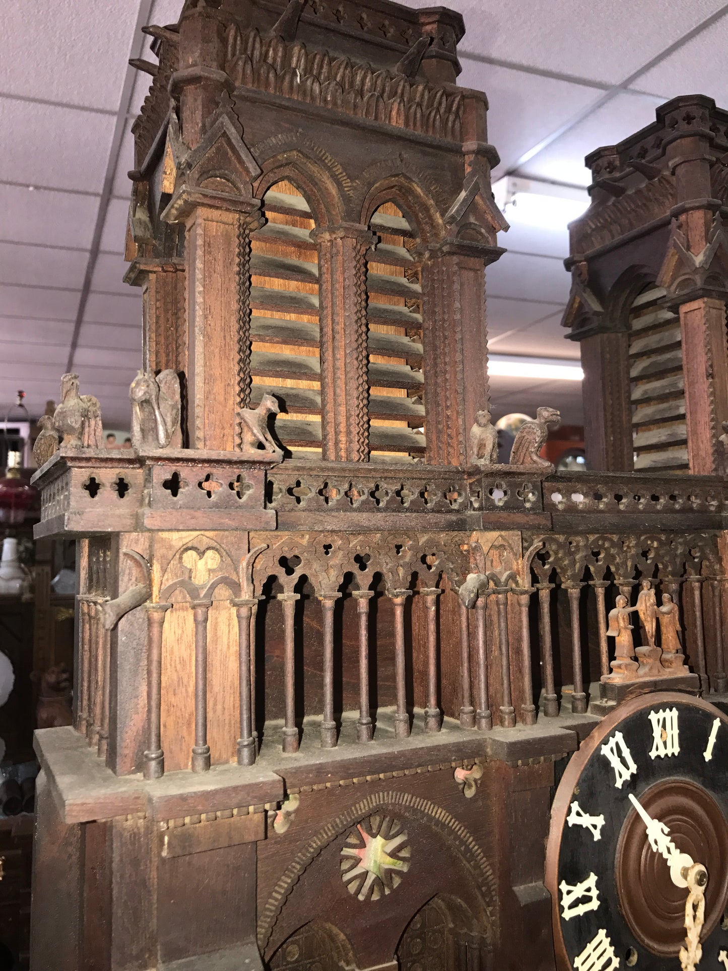 HANDMADE JIG SAW FOLK ART LARGE NOTRE DAME CLOCK