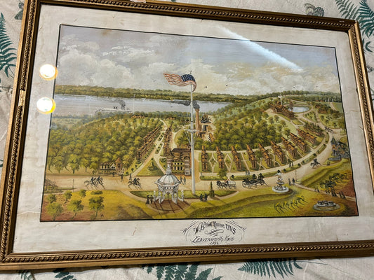 1894 DETAILED WATERCOLOR PAINTING OF GROUNDS OF LEAVENWORTH KANSAS VETERANS HOME