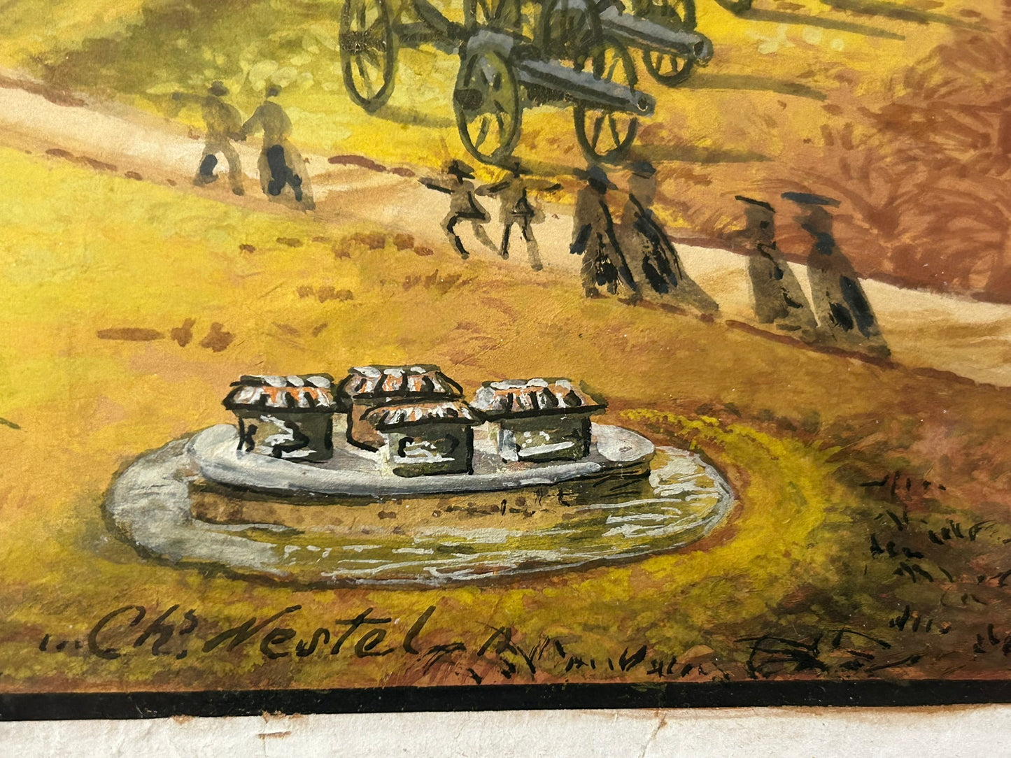 1894 DETAILED WATERCOLOR PAINTING OF GROUNDS OF LEAVENWORTH KANSAS VETERANS HOME