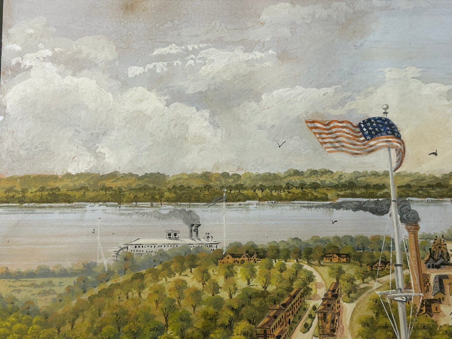 1894 DETAILED WATERCOLOR PAINTING OF GROUNDS OF LEAVENWORTH KANSAS VETERANS HOME