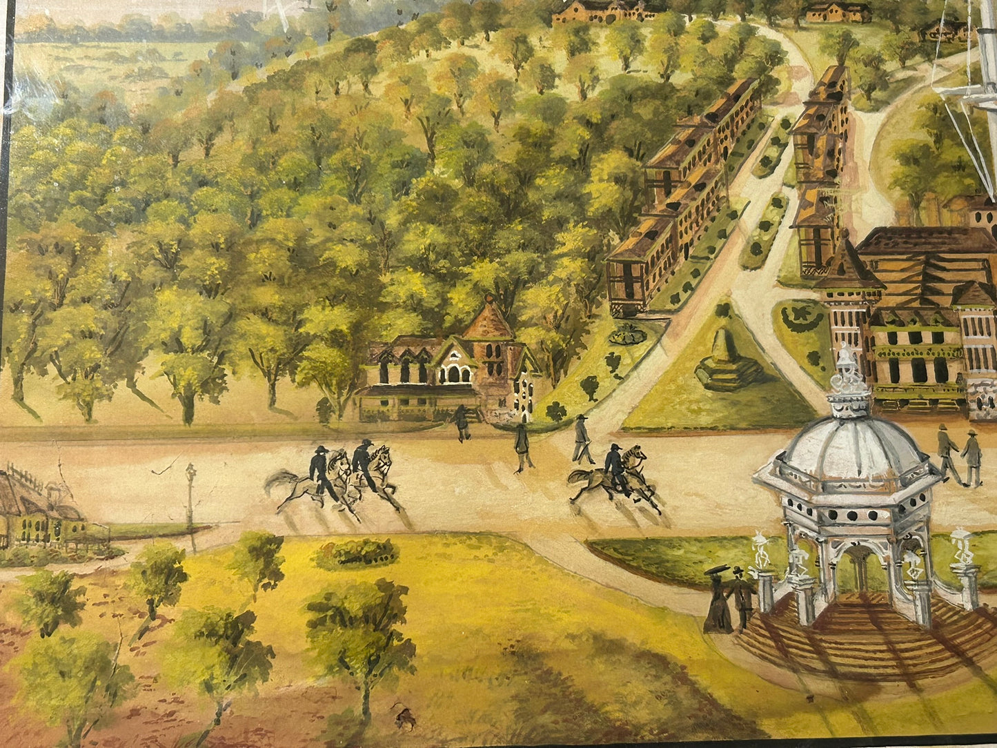 1894 DETAILED WATERCOLOR PAINTING OF GROUNDS OF LEAVENWORTH KANSAS VETERANS HOME