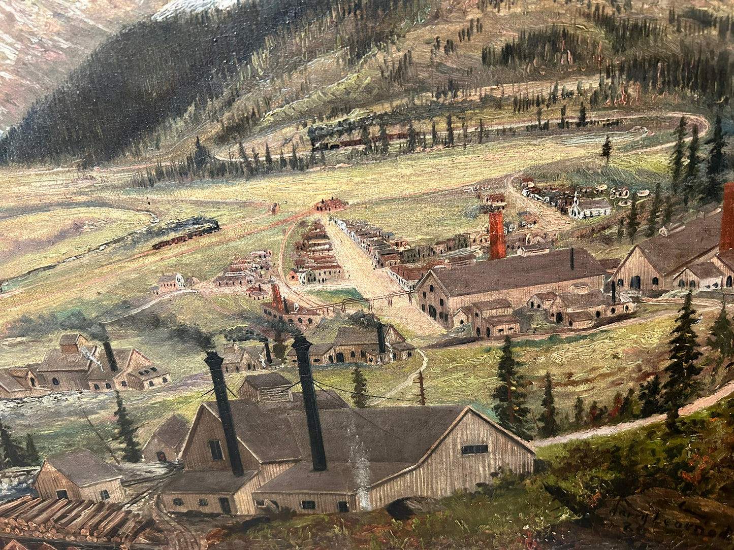 COLORADO MINING SCENE PAINTING 1880 BY HARRY LEARNED