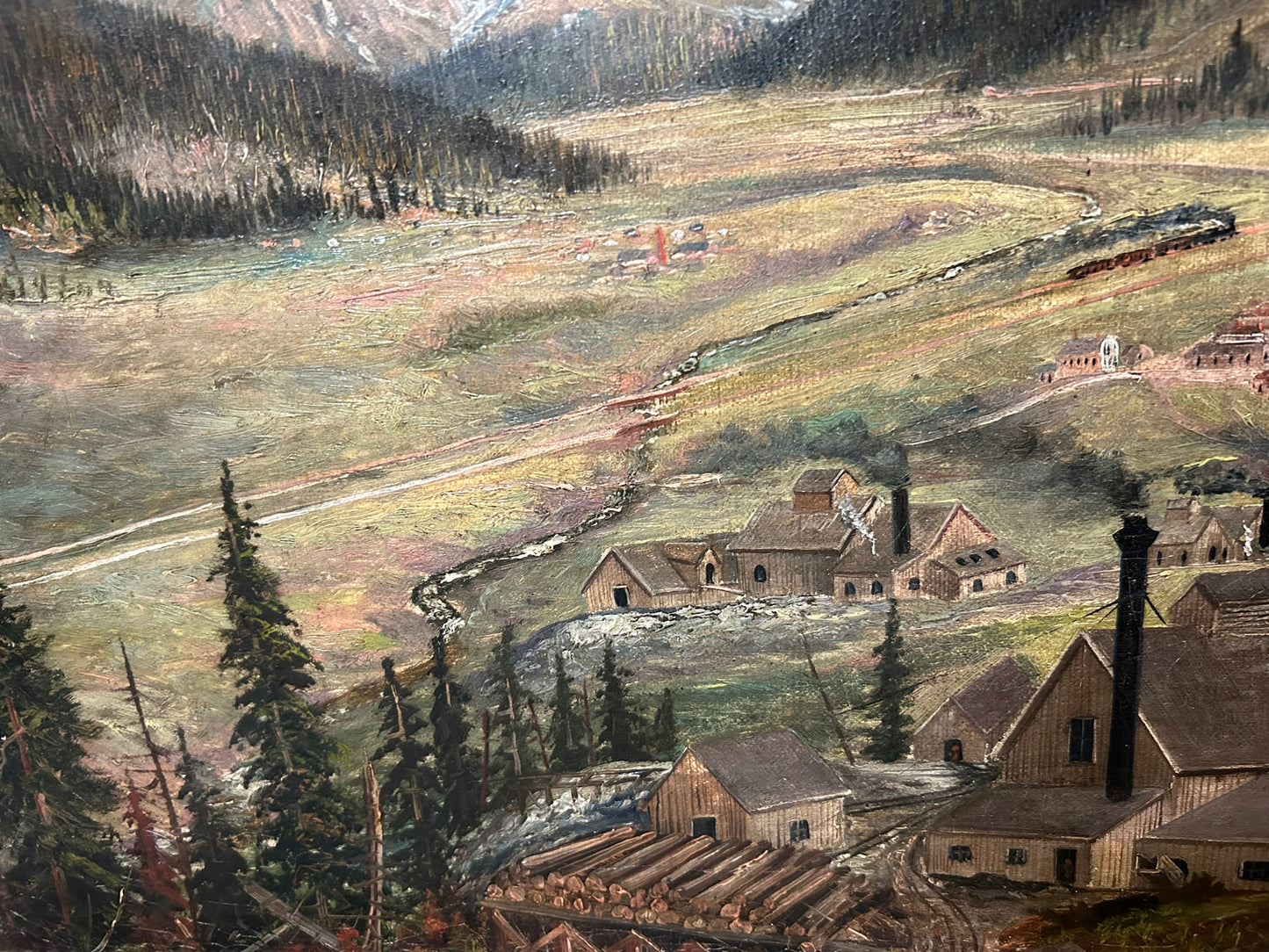 COLORADO MINING SCENE PAINTING 1880 BY HARRY LEARNED