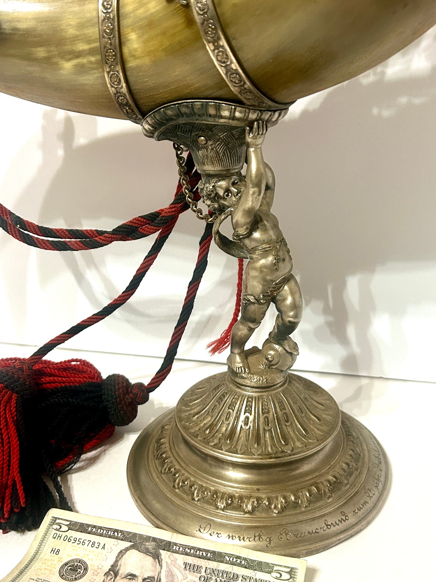 HORN FANCY MOUNTED COMMEMORATIVE  PIECE DATED 1894