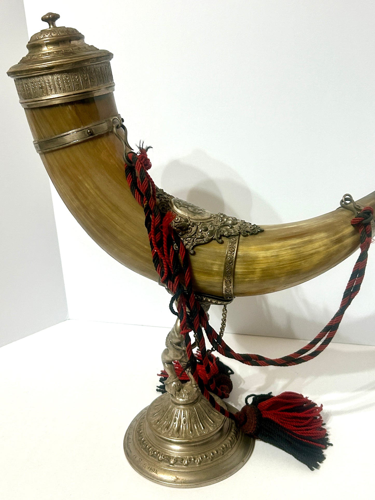 HORN FANCY MOUNTED COMMEMORATIVE  PIECE DATED 1894