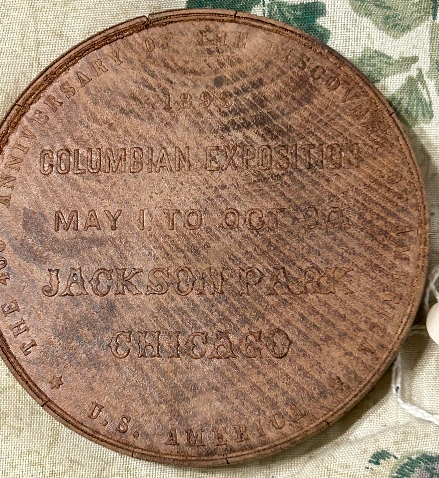 COLUMBIAN EXPO 1893 WOODEN DISC