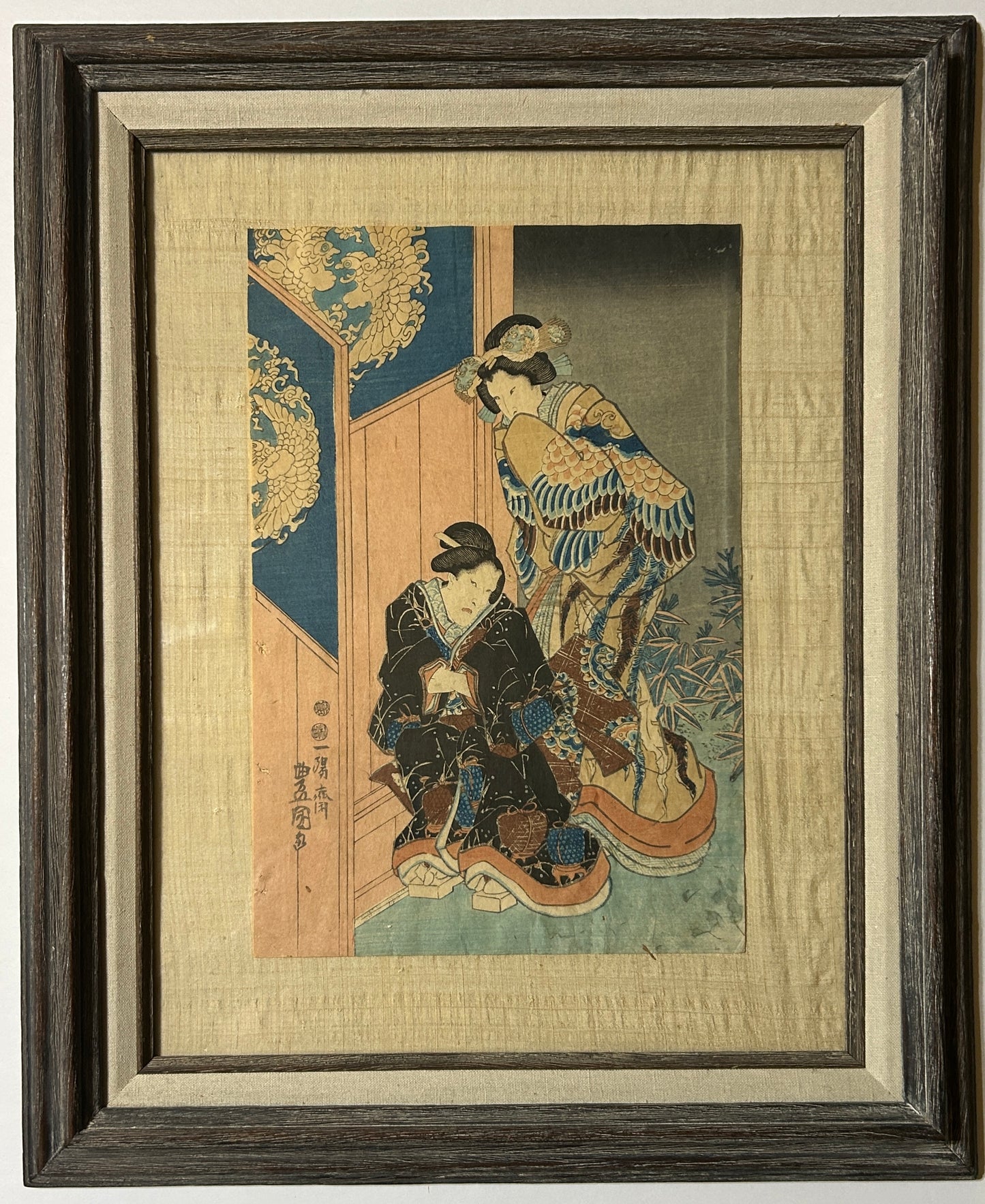 JAPANESE WOODBLOCK PRINT BY TOYOKUNI II OR KUNISADA OF GEISHA GIRLS