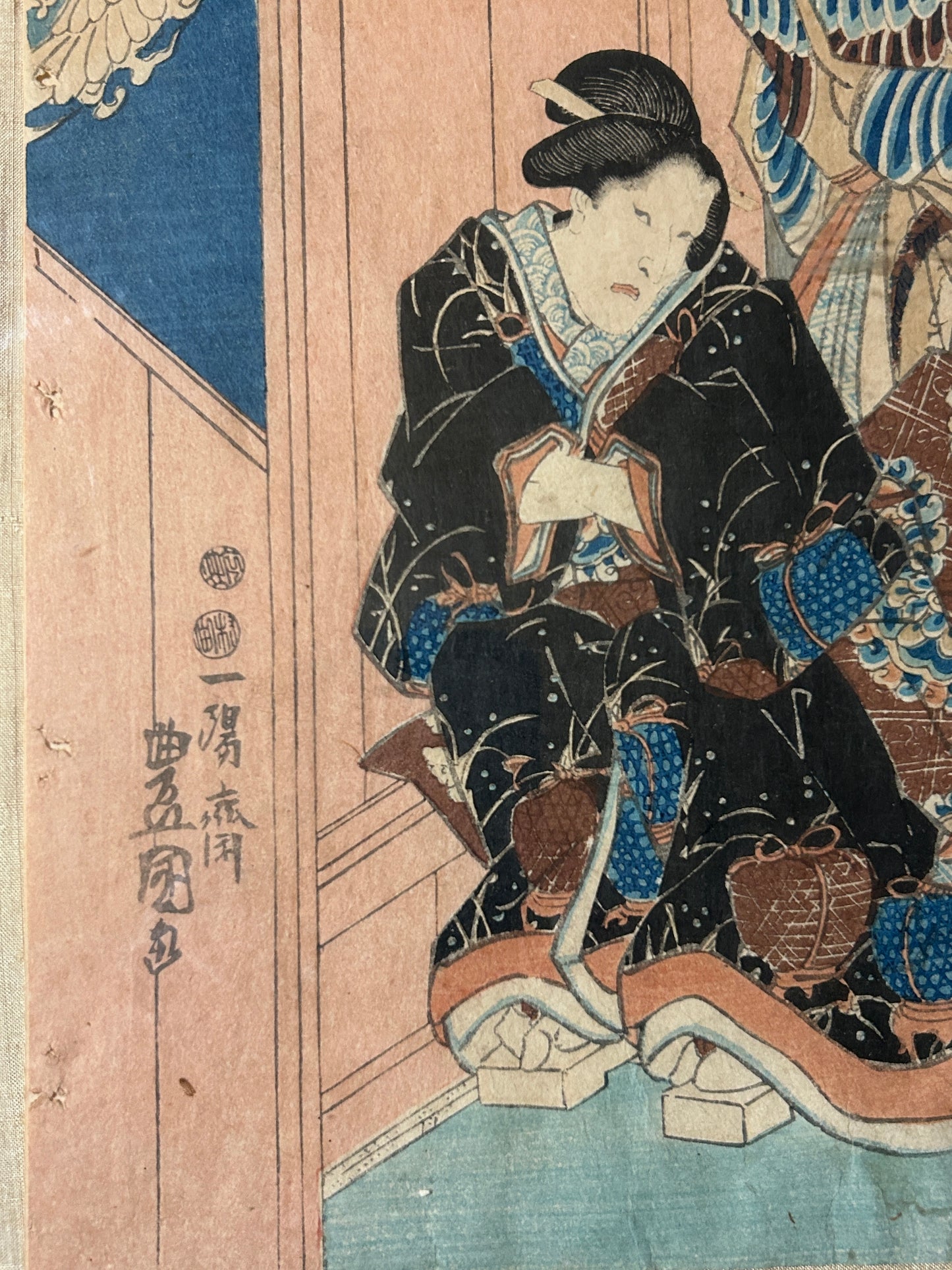 JAPANESE WOODBLOCK PRINT BY TOYOKUNI II OR KUNISADA OF GEISHA GIRLS