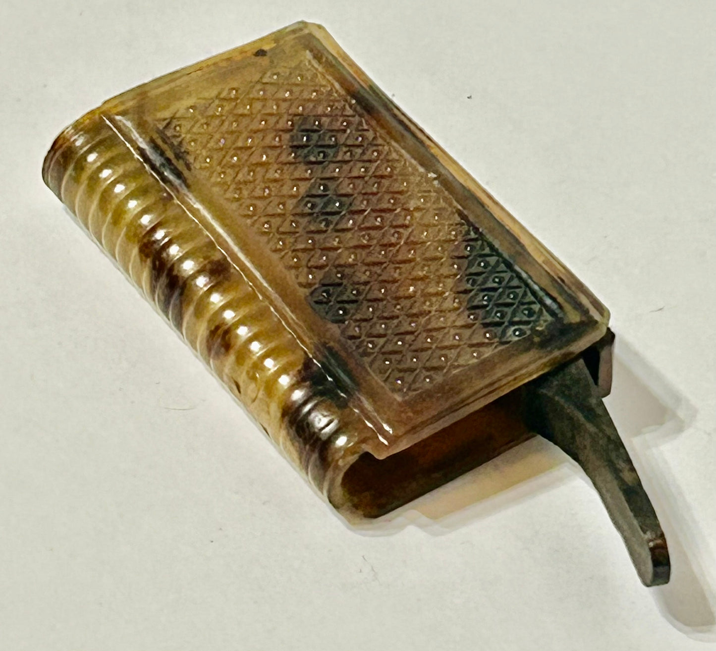 ANTIQUE HORN CARVED 1800'S POCKET MATCH CASE