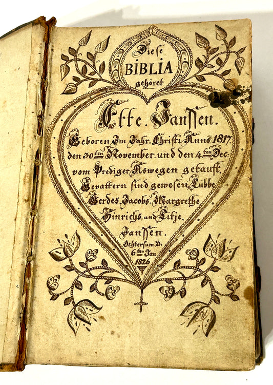 FRAKTUR HEART DESIGN 1826 BOOKPLATE