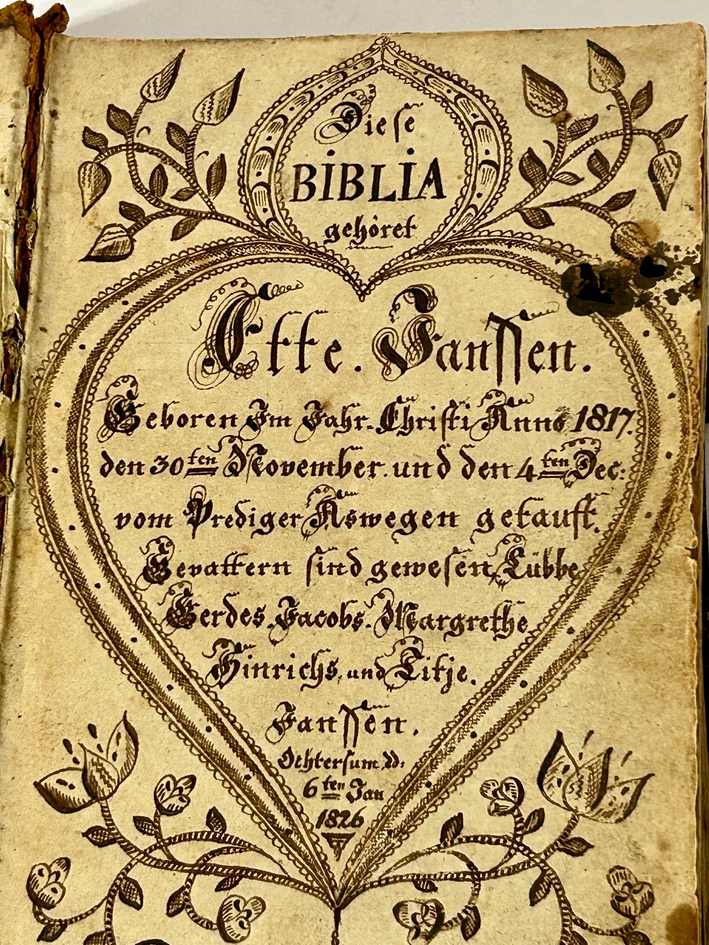 FRAKTUR HEART DESIGN 1826 BOOKPLATE