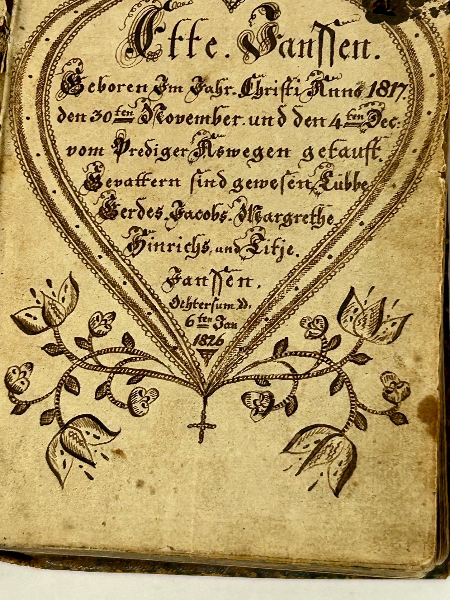 FRAKTUR HEART DESIGN 1826 BOOKPLATE