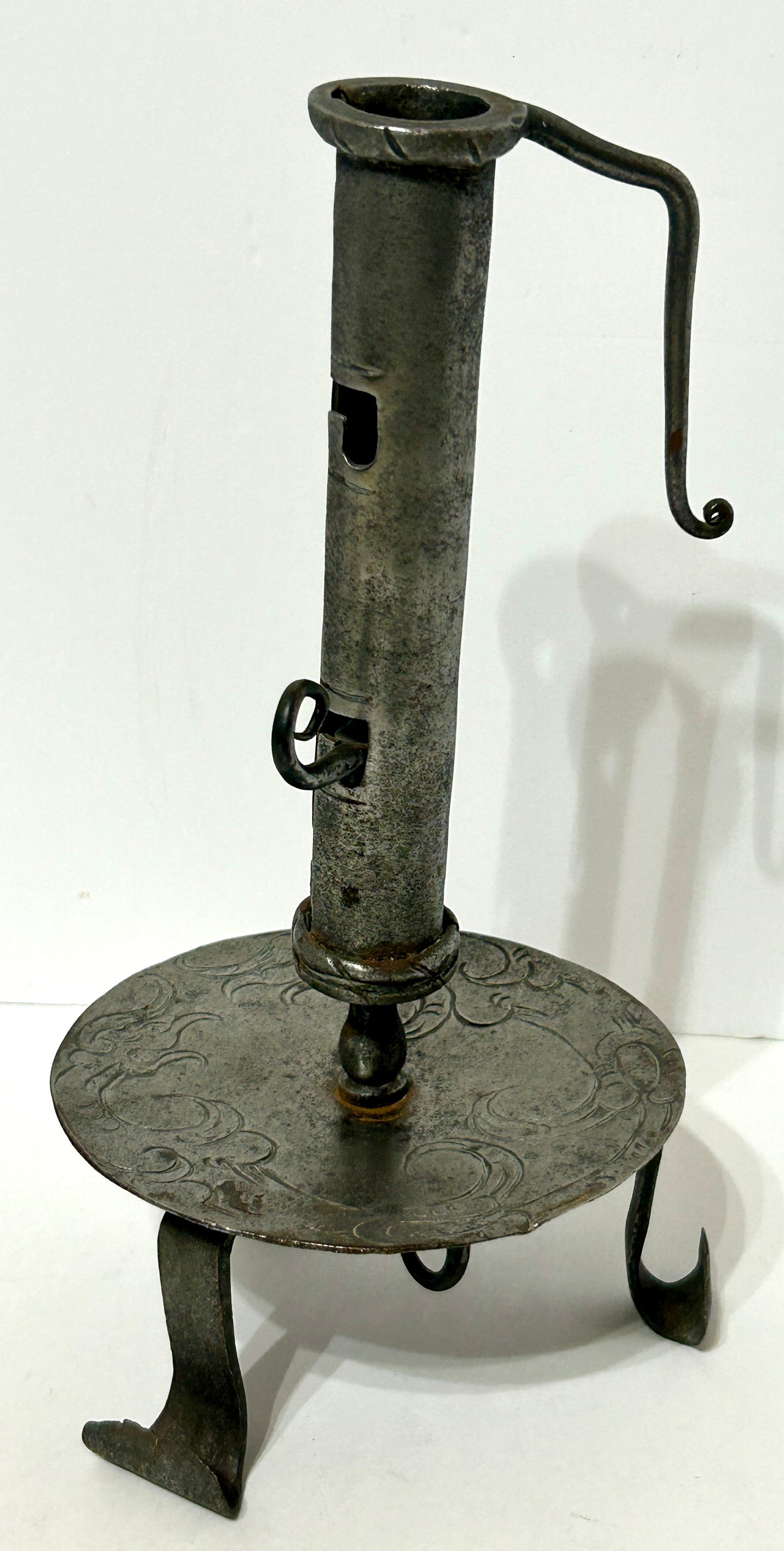 18TH CENTURY WROUGHT IRON DECORATED HAND FORGED CANDLESTICK