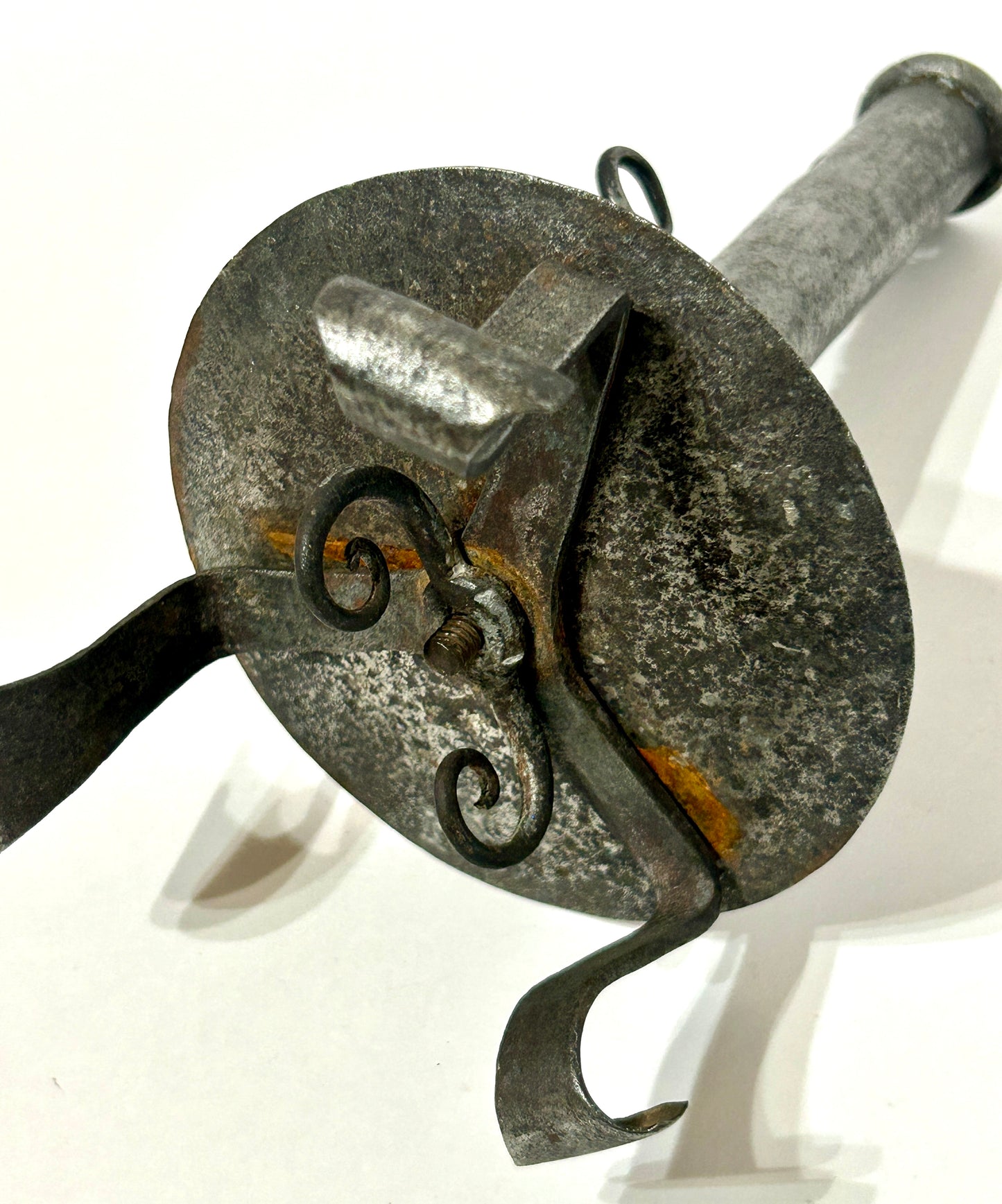 18TH CENTURY WROUGHT IRON DECORATED HAND FORGED CANDLESTICK