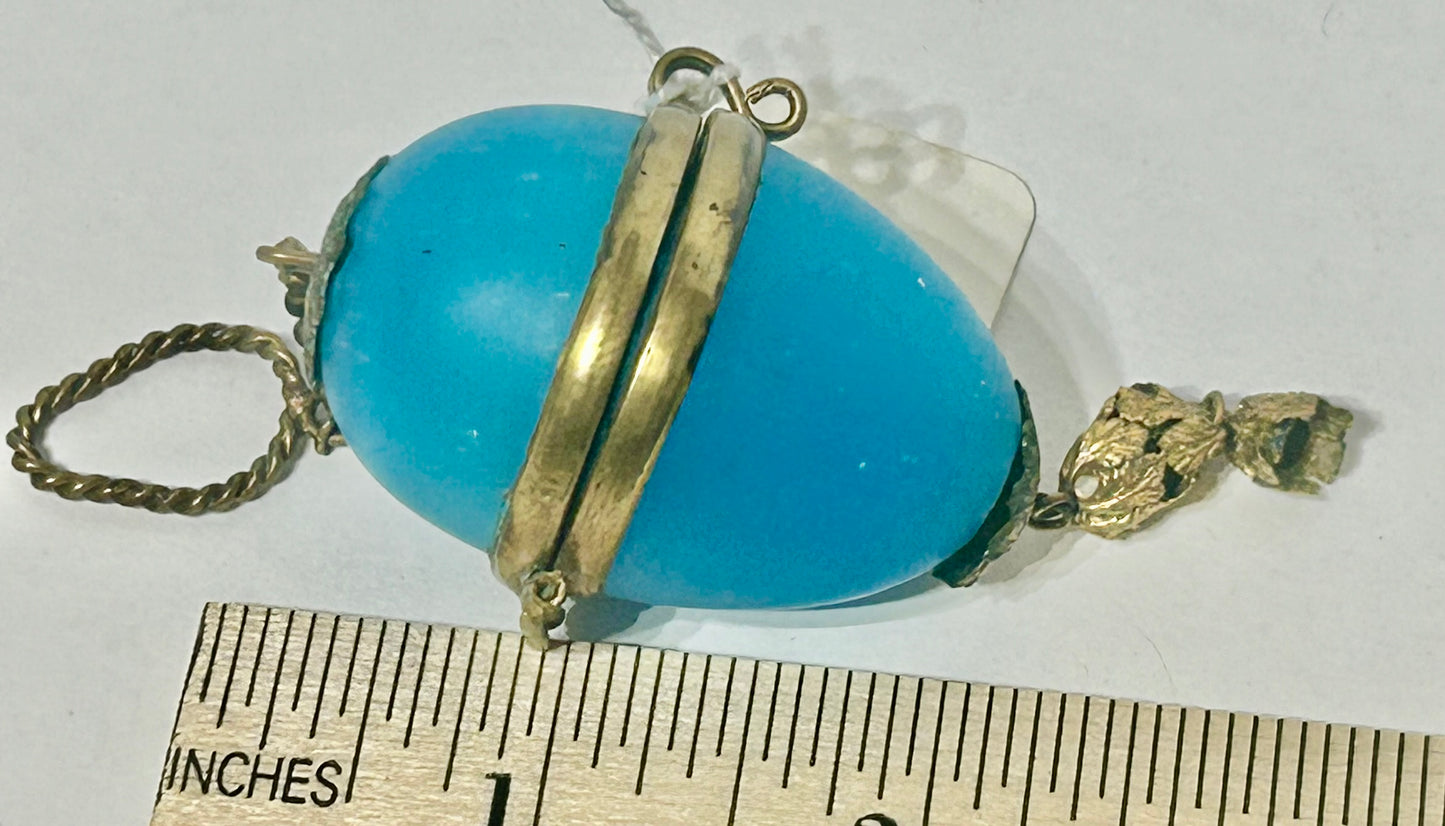 FRENCH OPALINE ANTIQUE BLUE GLASS EGG ETUI BOX