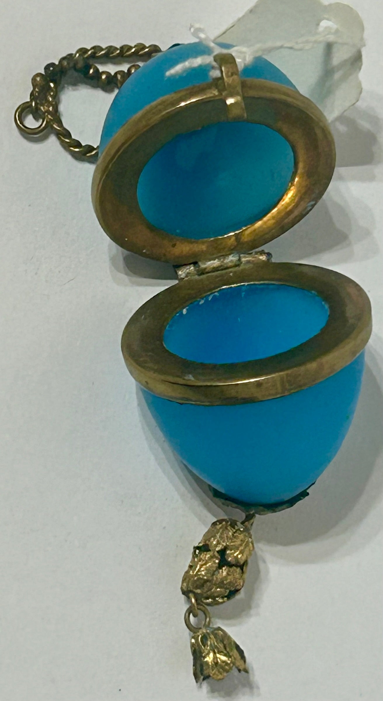 FRENCH OPALINE ANTIQUE BLUE GLASS EGG ETUI BOX