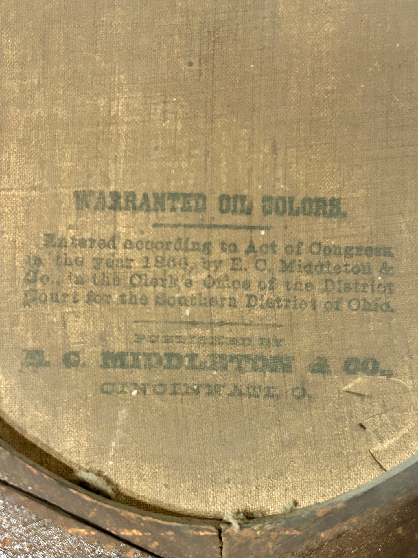 U. S. GRANT 1866 COLOR CHROMOLITHOGRAPH ON CANVAS