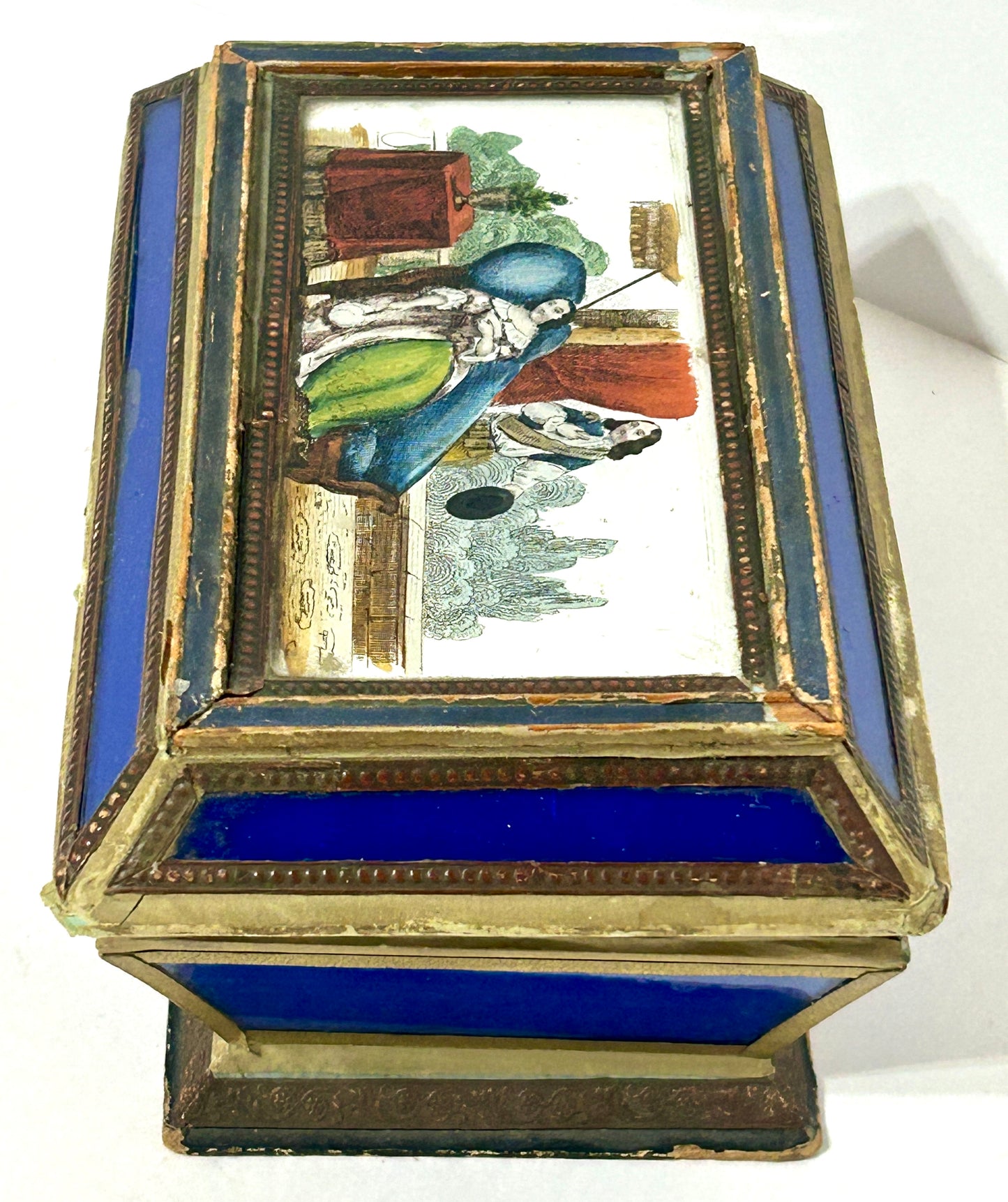 ANTIQUE DECORATED GLASS AND CARDBOARD MID 1800'S DRESSER BOX