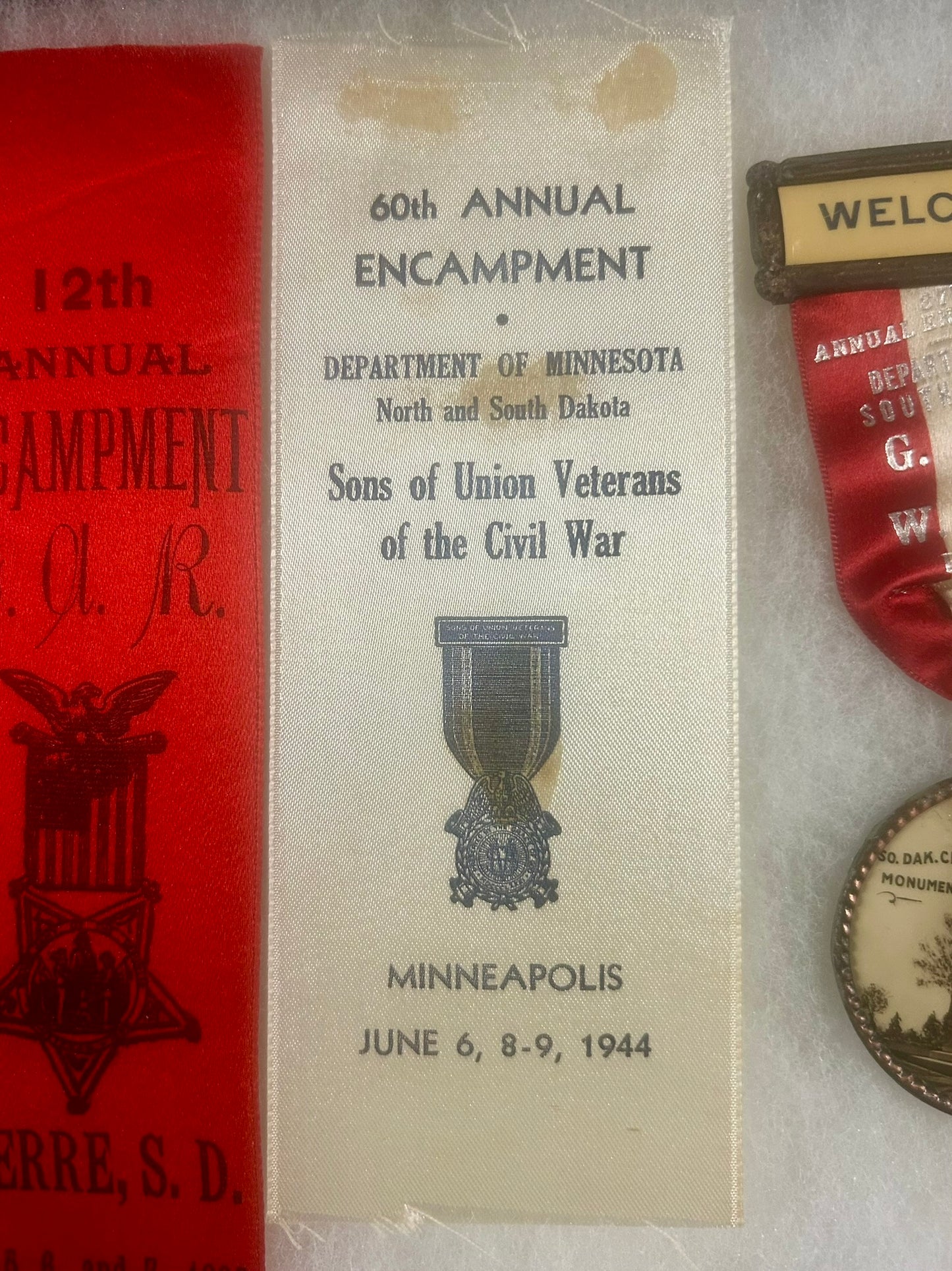 CIVIL WAR GROUP OF FIVE G.A.R. RIBBON MEDALS SOUTH DAKOTA, NEBR., MINN.