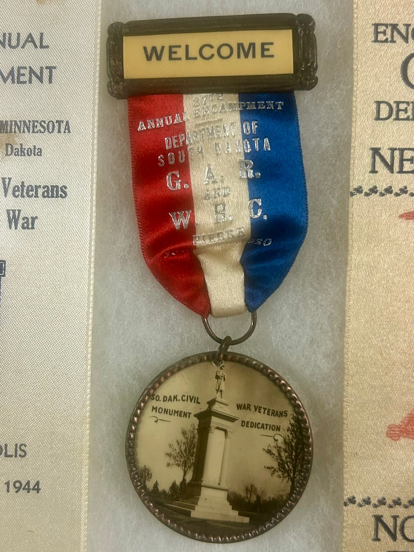 CIVIL WAR GROUP OF FIVE G.A.R. RIBBON MEDALS SOUTH DAKOTA, NEBR., MINN.