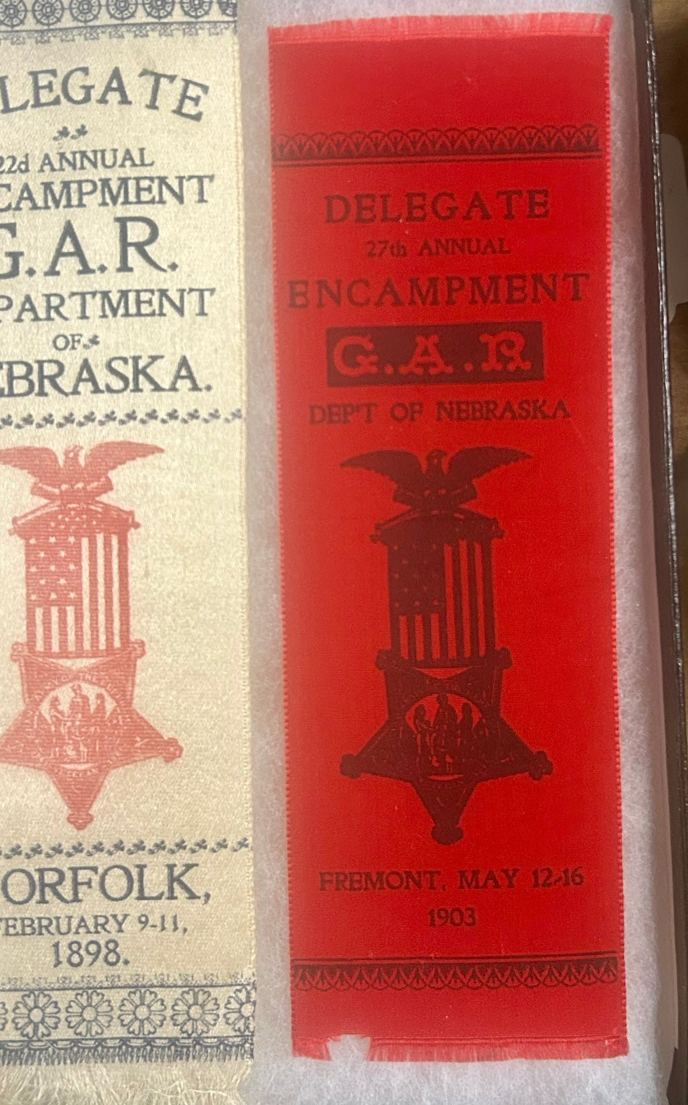 CIVIL WAR GROUP OF FIVE G.A.R. RIBBON MEDALS SOUTH DAKOTA, NEBR., MINN.