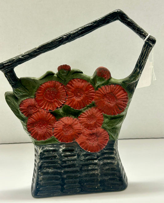 POPPIES IN SLANT HANDLE BASKET IRON DOORSTOP